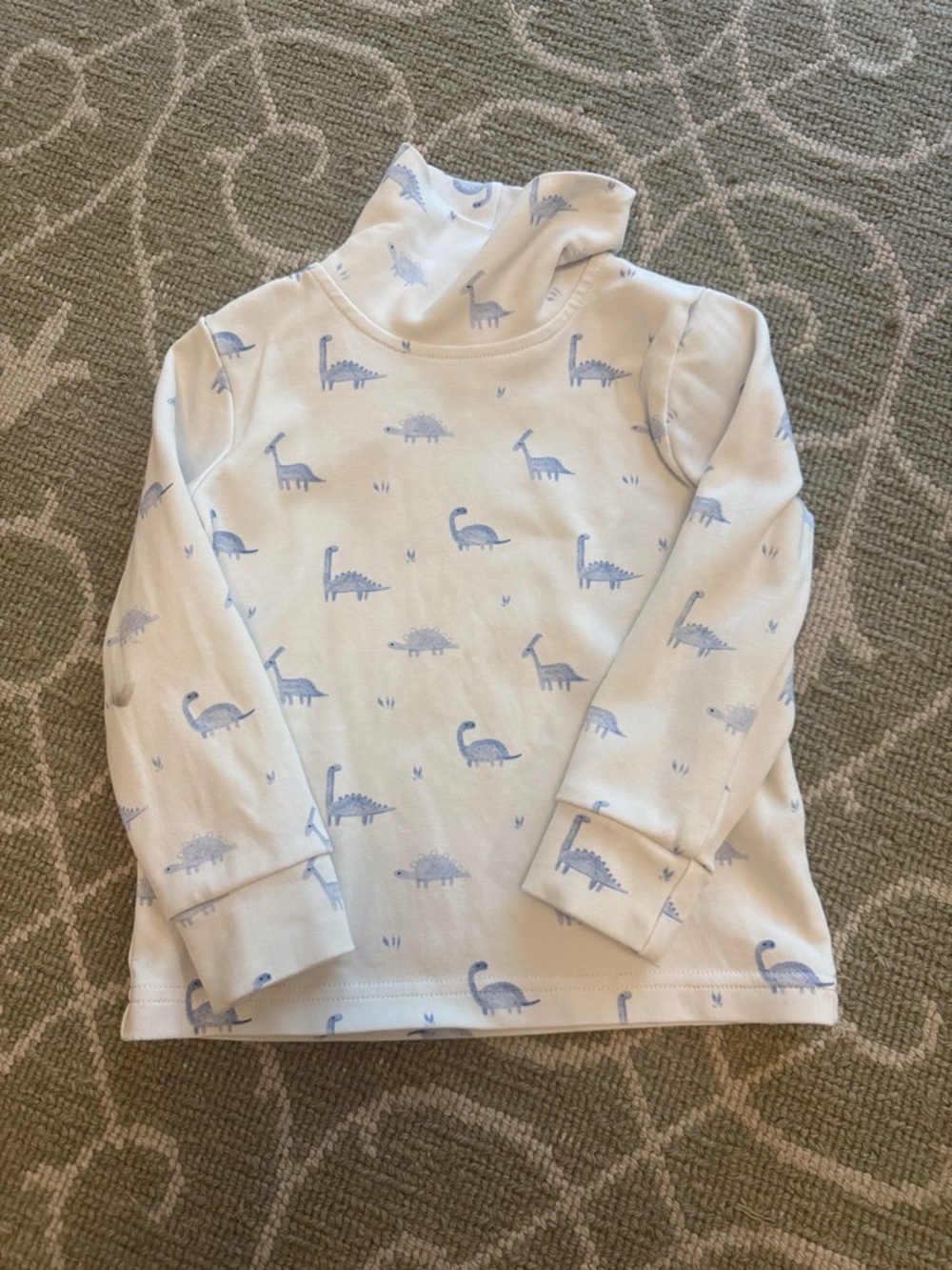 Grace and James Kids Cream Long-Sleeve Turtleneck with Light Blue Dino Print 18M
